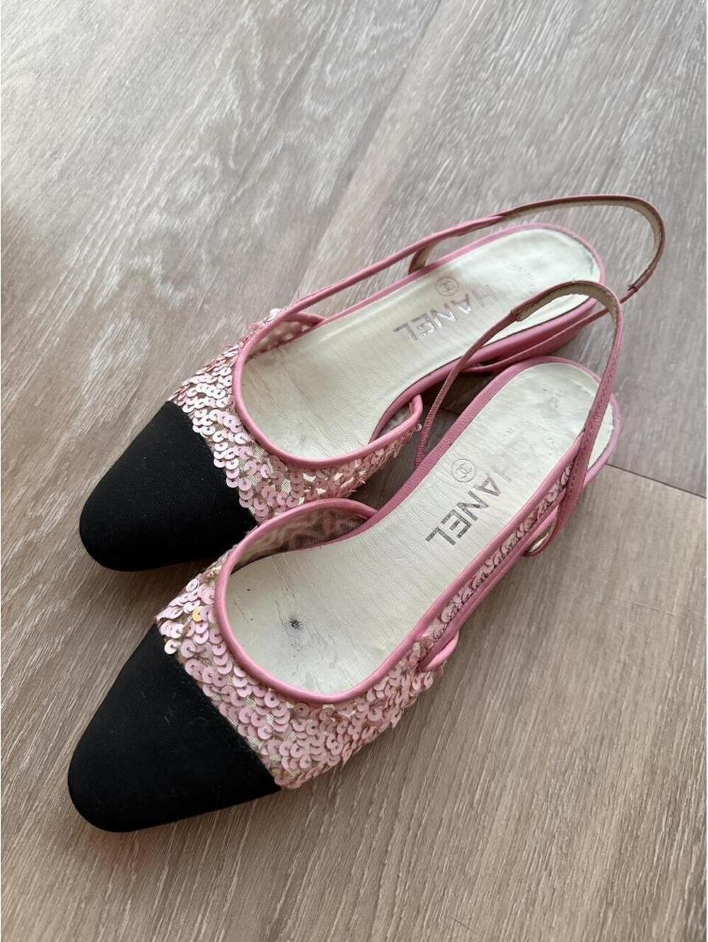Chanel Pink Sequins Slingback Flats